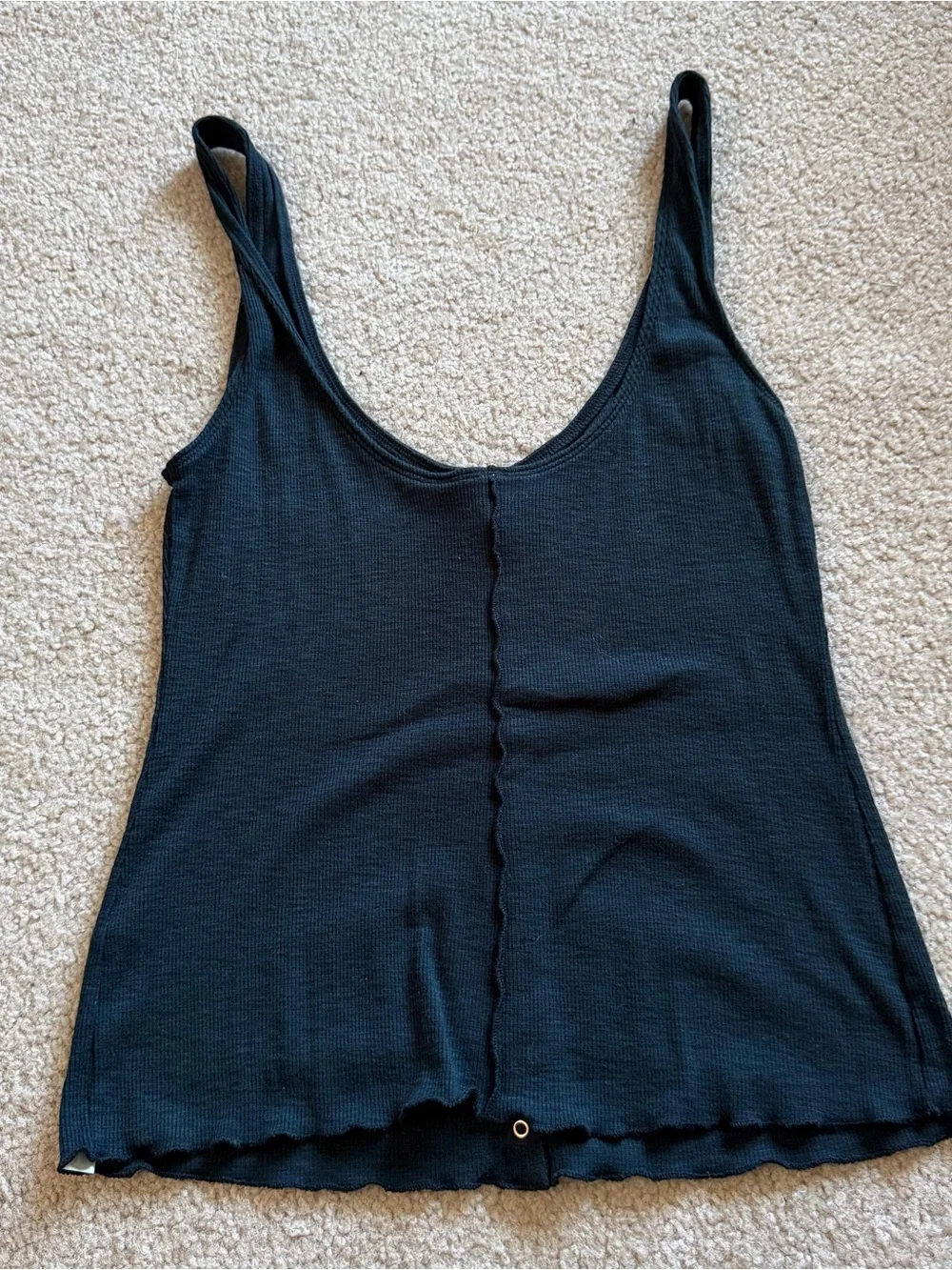 Free people Black Ribbed Tank Top with Front Eyelet Buttons